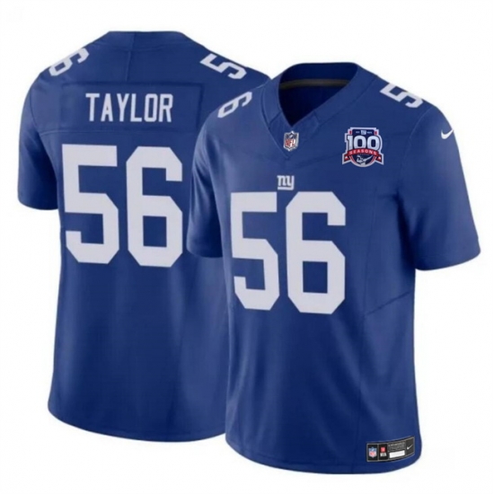 Men New York Giants 56 Lawrence Taylor Blue 2024 F U S E 100TH Season Patch Vapor Untouchable Limited Stitched Jersey Men New York Giants 56 Lawrence Taylor Blue 2024 F U S E 100TH Season Patch Vapor Untouchable Limited Stitched Jersey