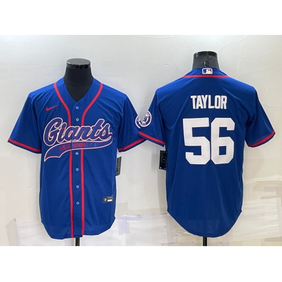 Men New York Giants 56 Lawrence Taylor Blue Cool Base Stitched Baseball Jersey Men New York Giants 56 Lawrence Taylor Blue Cool Base Stitched Baseball Jersey
