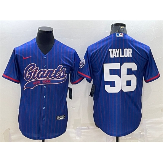 Men New York Giants 56 Lawrence Taylor Blue With Patch Cool Base Stitched Baseball Jersey Men New York Giants 56 Lawrence Taylor Blue With Patch Cool Base Stitched Baseball Jersey