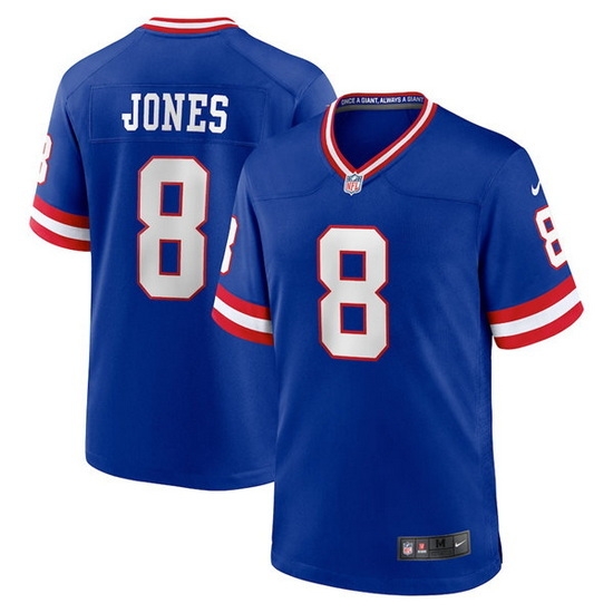 Men New York Giants 8 Daniel Jones Royal Classic Retired Player Stitched Game Jersey Men New York Giants 8 Daniel Jones Royal Classic Retired Player Stitched Game Jersey