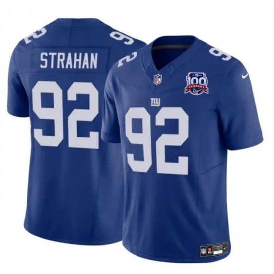 Men New York Giants 92 Michael Strahan Blue 2024 F U S E 100TH Season Patch Vapor Untouchable Limited Stitched Jersey Men New York Giants 92 Michael Strahan Blue 2024 F U S E 100TH Season Patch Vapor Untouchable Limited Stitched Jersey