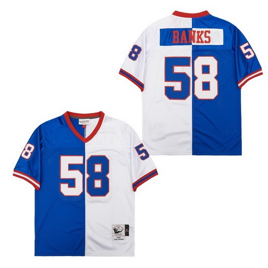 Men New York Giants Carl Banks #58 White Blue Split Stitched Football Jersey Men New York Giants Carl Banks #58 White Blue Split Stitched Football Jersey