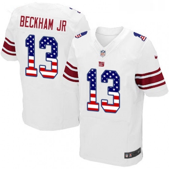 Mens Nike New York Giants 13 Odell Beckham Jr Elite White Road USA Flag Fashion NFL Jersey Mens Nike New York Giants 13 Odell Beckham Jr Elite White Road USA Flag Fashion NFL Jersey