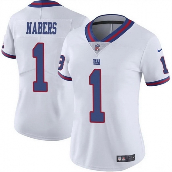 Women New York Giants 1 Malik Nabers White Color Rush Stitched Jersey Women New York Giants 1 Malik Nabers White Color Rush Stitched Jersey