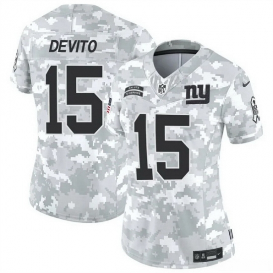 Women New York Giants 15 Tommy DeVito 2024 F U S E Arctic Camo Salute To Service Limited Stitched Football Jersey Women New York Giants 15 Tommy DeVito 2024 F U S E Arctic Camo Salute To Service Limited Stitched Football Jersey