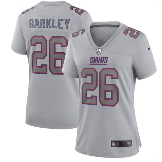 Women New York Giants 26 Saquon Barkley Grey Atmosphere Fashion Stitched Game Jersey Women New York Giants 26 Saquon Barkley Grey Atmosphere Fashion Stitched Game Jersey