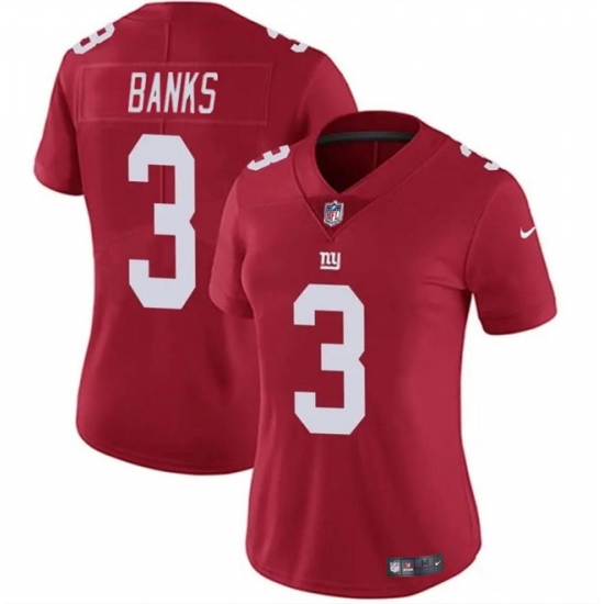 Women New York Giants 3 Deonte Banks Red Vapor Stitched Jersey Women New York Giants 3 Deonte Banks Red Vapor Stitched Jersey