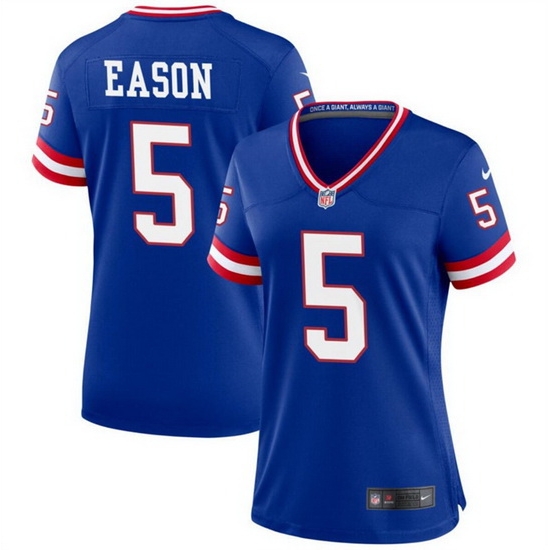 Women New York Giants 5 Jacob Eason Blue Throwback Stitched Jersey 28Run Small 29 Women New York Giants 5 Jacob Eason Blue Throwback Stitched Jersey 28Run Small 29