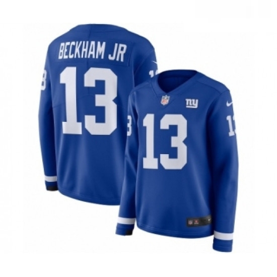 Womens Nike New York Giants 13 Odell Beckham Jr Limited Royal Blue Therma Long Sleeve NFL Jersey Womens Nike New York Giants 13 Odell Beckham Jr Limited Royal Blue Therma Long Sleeve NFL Jersey
