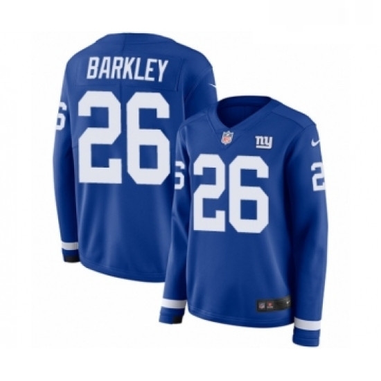 Womens Nike New York Giants 26 Saquon Barkley Limited Royal Blue Therma Long Sleeve NFL Jersey Womens Nike New York Giants 26 Saquon Barkley Limited Royal Blue Therma Long Sleeve NFL Jersey