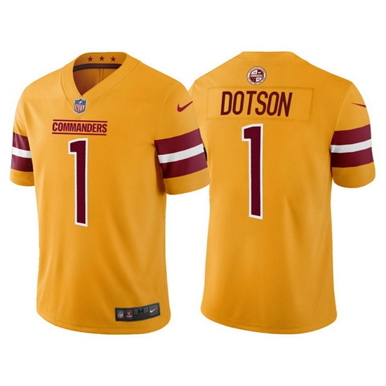 Men Washington Commanders 1 Jahan Dotson Gold Vapor Untouchable Stitched Football Jersey Men Washington Commanders 1 Jahan Dotson Gold Vapor Untouchable Stitched Football Jersey