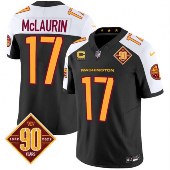 Men Washington Commanders 17 Terry McLaurin Black White 90th Anniversary Limited Stitched Football Jersey Men Washington Commanders 17 Terry McLaurin Black White 90th Anniversary Limited Stitched Football Jersey