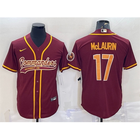Men Washington Commanders 17 Terry McLaurin Burgundy With Patch Cool Base Stitched Baseball Jersey Men Washington Commanders 17 Terry McLaurin Burgundy With Patch Cool Base Stitched Baseball Jersey