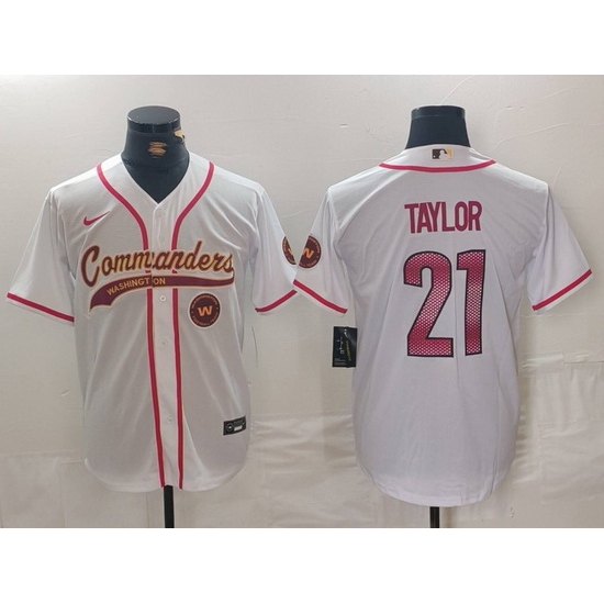 Men Washington Commanders 21 Sean Taylor White With Patch Cool Base Stitched Baseball Jersey 1 Men Washington Commanders 21 Sean Taylor White With Patch Cool Base Stitched Baseball Jersey 1