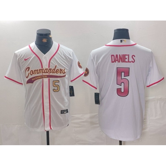 Men Washington Commanders 5 Jayden Daniels White With Patch Cool Base Stitched Baseball Jersey 3 Men Washington Commanders 5 Jayden Daniels White With Patch Cool Base Stitched Baseball Jersey 3