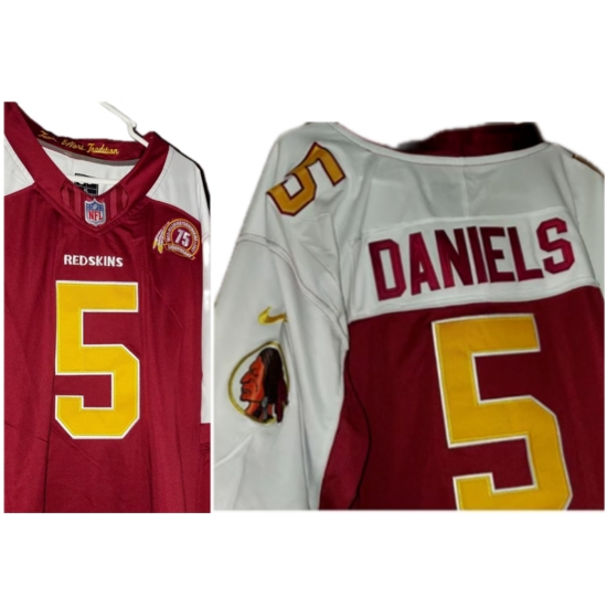 Men Washington REDSKINS 5 Jayden Daniels Burgundy White Vapor Limited 75th Anniversary Vapor Limited Stitched Football Jersey Men Washington REDSKINS 5 Jayden Daniels Burgundy White Vapor Limited 75th Anniversary Vapor Limited Stitched Football Jersey