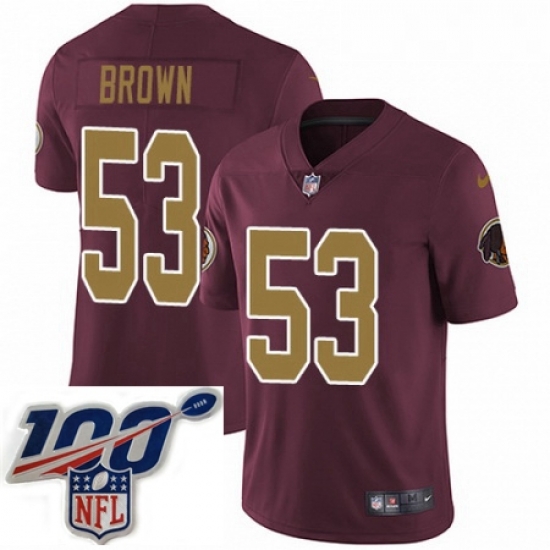 Mens Nike Washington Redskins 53 Zach Brown Burgundy RedGold Number Alternate 80TH Anniversary Vapor Untouchable Limited Stitched 100th anniversary Neck Pa Mens Nike Washington Redskins 53 Zach Brown Burgundy RedGold Number Alternate 80TH Anniversary Vapor Untouchable Limited Stitched 100th anniversary Neck Pa