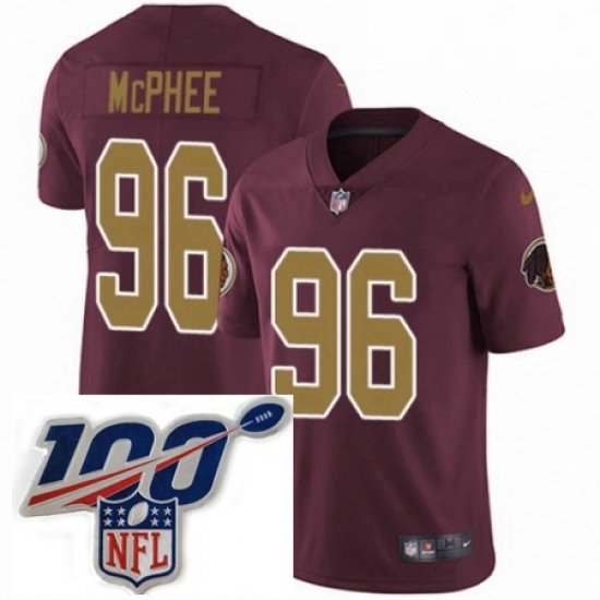 Mens Nike Washington Redskins 96 Pernell McPhee Burgundy Red Gold Number Alternate 80TH Anniversary Vapor Untouchable Limited Stitched 100th anniversary Ne Mens Nike Washington Redskins 96 Pernell McPhee Burgundy Red Gold Number Alternate 80TH Anniversary Vapor Untouchable Limited Stitched 100th anniversary Ne