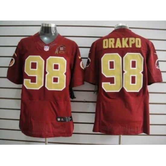 Nike Washington Redskins 98 Brian Orakpo Red Elite 80TH Patch Gold Number NFL Jersey Nike Washington Redskins 98 Brian Orakpo Red Elite 80TH Patch Gold Number NFL Jersey