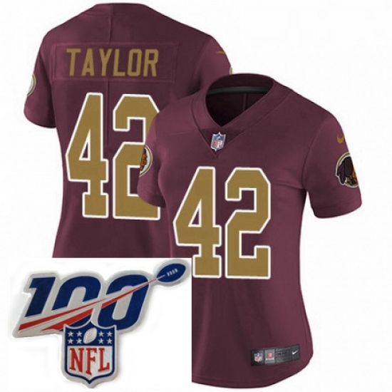 Womens Nike Washington Redskins 42 Charley Taylor Burgundy RedGold Number Alternate 80TH Anniversary Vapor Untouchable Limited Stitched 100th anniversary N Womens Nike Washington Redskins 42 Charley Taylor Burgundy RedGold Number Alternate 80TH Anniversary Vapor Untouchable Limited Stitched 100th anniversary N