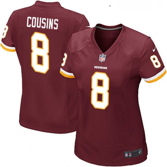 Womens Nike Washington Redskins 8 Kirk Cousins Game Burgundy Red Team Color NFL Jersey Womens Nike Washington Redskins 8 Kirk Cousins Game Burgundy Red Team Color NFL Jersey