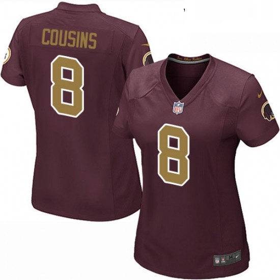 Womens Nike Washington Redskins 8 Kirk Cousins Game Burgundy RedGold Number Alternate 80TH Anniversary NFL Jersey Womens Nike Washington Redskins 8 Kirk Cousins Game Burgundy RedGold Number Alternate 80TH Anniversary NFL Jersey