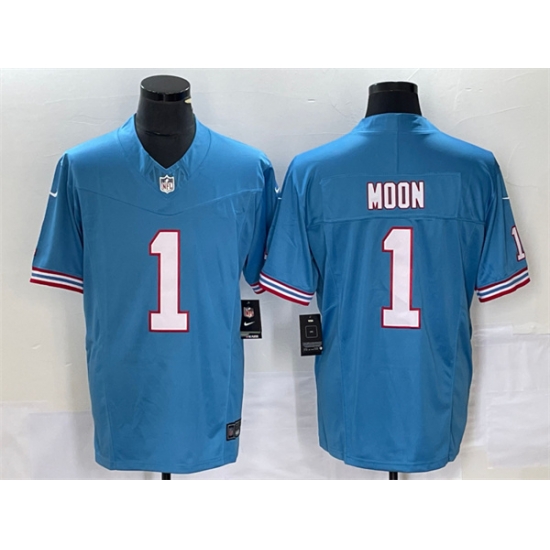 Men Tennessee Titans 1 Warren Moon Light Blue 2023 F U S E Vapor Limited Throwback Stitched Football Jersey Men Tennessee Titans 1 Warren Moon Light Blue 2023 F U S E Vapor Limited Throwback Stitched Football Jersey