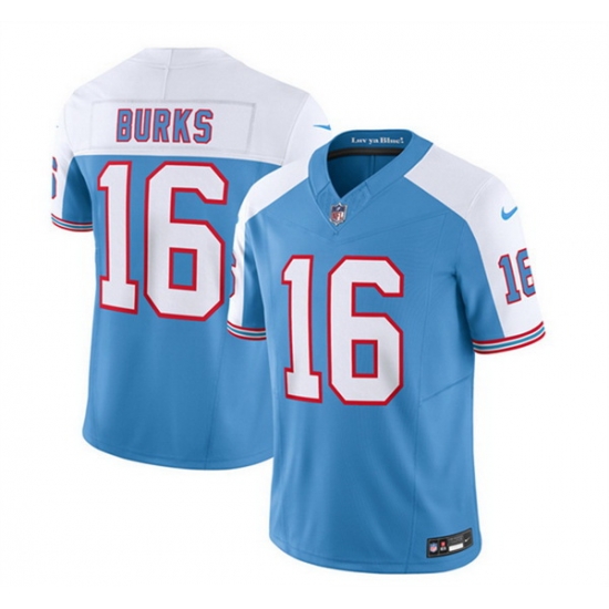 Men Tennessee Titans 16 Treylon Burks Blue White 2023 F U S E Vapor Limited Throwback Stitched Football Jersey Men Tennessee Titans 16 Treylon Burks Blue White 2023 F U S E Vapor Limited Throwback Stitched Football Jersey