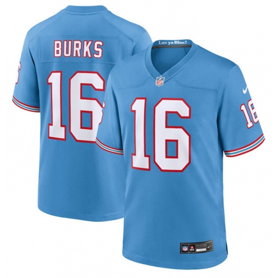 Men Tennessee Titans 16 Treylon Burks Light Blue Throwback Player Stitched Game Jersey Men Tennessee Titans 16 Treylon Burks Light Blue Throwback Player Stitched Game Jersey
