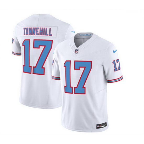 Men Tennessee Titans 17 Ryan Tannehill White 2023 F U S E Vapor Limited Throwback Stitched Football Jersey Men Tennessee Titans 17 Ryan Tannehill White 2023 F U S E Vapor Limited Throwback Stitched Football Jersey