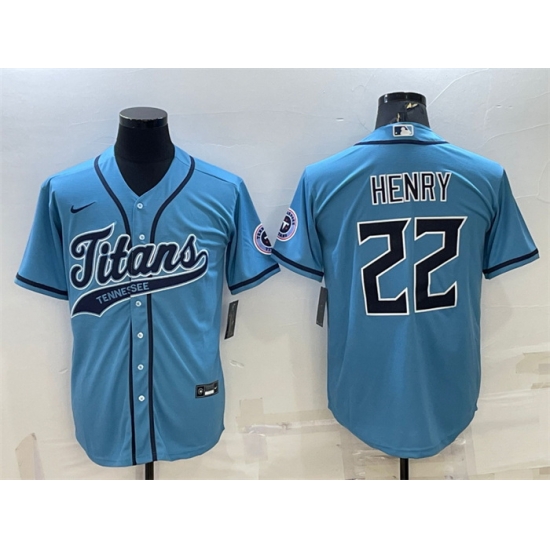Men Tennessee Titans 22 Derrick Henry Blue With Patch Cool Base Stitched Baseball Jersey Men Tennessee Titans 22 Derrick Henry Blue With Patch Cool Base Stitched Baseball Jersey
