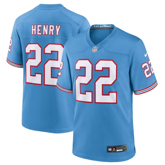 Men Tennessee Titans 22 Derrick Henry Light Blue Throwback Player Stitched Game Jersey Men Tennessee Titans 22 Derrick Henry Light Blue Throwback Player Stitched Game Jersey