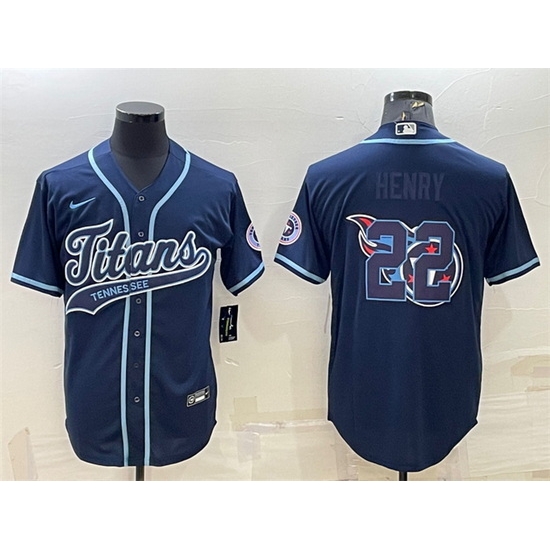 Men Tennessee Titans 22 Derrick Henry Navy Team Big Logo With Patch Cool Base Stitched Baseball Jersey Men Tennessee Titans 22 Derrick Henry Navy Team Big Logo With Patch Cool Base Stitched Baseball Jersey