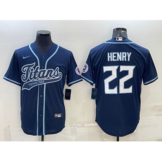 Men Tennessee Titans 22 Derrick Henry Navy With Patch Cool Base Stitched Baseball Jersey Men Tennessee Titans 22 Derrick Henry Navy With Patch Cool Base Stitched Baseball Jersey