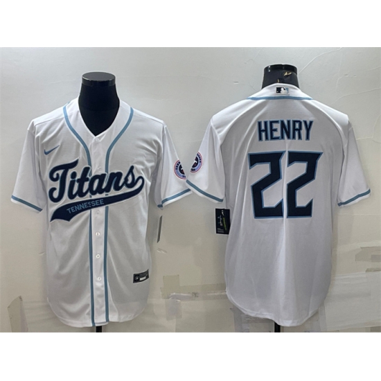 Men Tennessee Titans 22 Derrick Henry White With Patch Cool Base Stitched Baseball Jersey Men Tennessee Titans 22 Derrick Henry White With Patch Cool Base Stitched Baseball Jersey