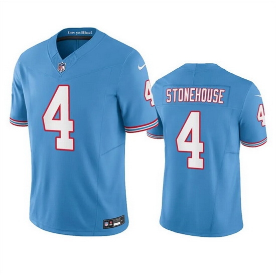Men Tennessee Titans 4 Ryan Stonehouse Light Blue 2023 F U S E Vapor Limited Throwback Stitched Football Jersey Men Tennessee Titans 4 Ryan Stonehouse Light Blue 2023 F U S E Vapor Limited Throwback Stitched Football Jersey