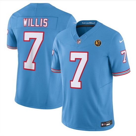 Men Tennessee Titans 7 Malik Willis Blue 2023 F U S E Throwback With John Madden Patch Vapor Limited Stitched Football Jersey Men Tennessee Titans 7 Malik Willis Blue 2023 F U S E Throwback With John Madden Patch Vapor Limited Stitched Football Jersey