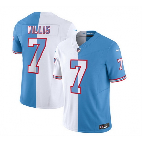 Men Tennessee Titans 7 Malik Willis White Blue 2023 F U S E Split Vapor Limited Throwback Stitched Football Jersey Men Tennessee Titans 7 Malik Willis White Blue 2023 F U S E Split Vapor Limited Throwback Stitched Football Jersey