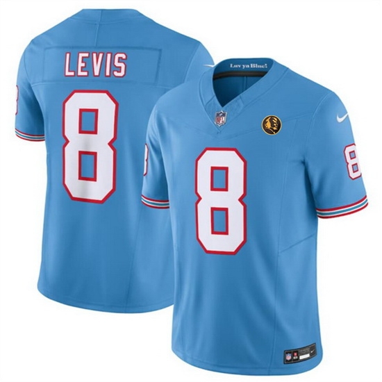 Men Tennessee Titans 8 Will Levis Blue 2023 F U S E Throwback With John Madden Patch Vapor Limited Stitched Football Jersey Men Tennessee Titans 8 Will Levis Blue 2023 F U S E Throwback With John Madden Patch Vapor Limited Stitched Football Jersey