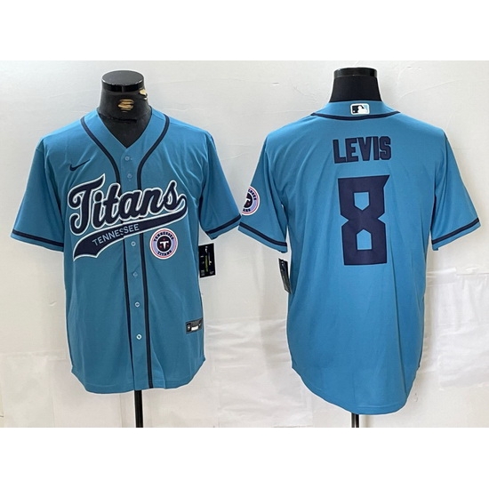 Men Tennessee Titans 8 Will Levis Blue With Patch Cool Base Stitched Baseball Jersey 1 Men Tennessee Titans 8 Will Levis Blue With Patch Cool Base Stitched Baseball Jersey 1