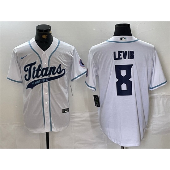 Men Tennessee Titans 8 Will Levis White With Patch Cool Base Stitched Baseball Jersey Men Tennessee Titans 8 Will Levis White With Patch Cool Base Stitched Baseball Jersey
