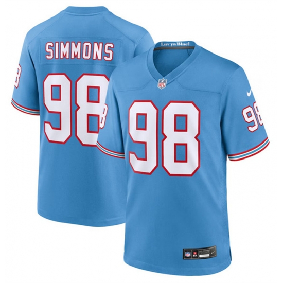 Men Tennessee Titans 98 Jeffery Simmons Light Blue Throwback Player Stitched Game Jersey Men Tennessee Titans 98 Jeffery Simmons Light Blue Throwback Player Stitched Game Jersey