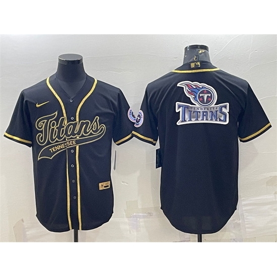 Men Tennessee Titans Black Gold Team Big Logo With Patch Cool Base Stitched Baseball Jersey Men Tennessee Titans Black Gold Team Big Logo With Patch Cool Base Stitched Baseball Jersey