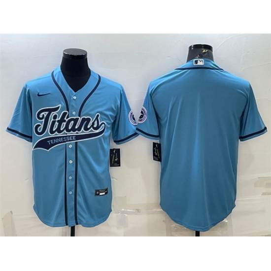 Men Tennessee Titans Blank Blue With Patch Cool Base Stitched Baseball Jersey Men Tennessee Titans Blank Blue With Patch Cool Base Stitched Baseball Jersey