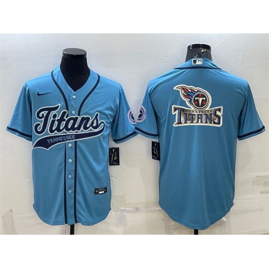 Men Tennessee Titans Blue Team Big Logo With Patch Cool Base Stitched Baseball Jersey Men Tennessee Titans Blue Team Big Logo With Patch Cool Base Stitched Baseball Jersey