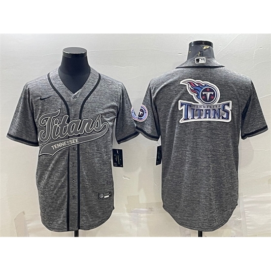 Men Tennessee Titans Grey Team Big Logo With Patch Cool Base Stitched Baseball Jersey Men Tennessee Titans Grey Team Big Logo With Patch Cool Base Stitched Baseball Jersey