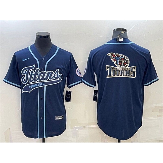 Men Tennessee Titans Navy Team Big Logo With Patch Cool Base Stitched Baseball Jersey Men Tennessee Titans Navy Team Big Logo With Patch Cool Base Stitched Baseball Jersey