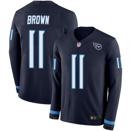 Titans 11 A J Brown Navy Blue Team Color Men Stitched Football Limited Therma Long Sleeve Jersey Titans 11 A J Brown Navy Blue Team Color Men Stitched Football Limited Therma Long Sleeve Jersey