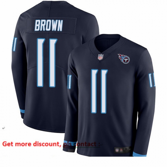 Titans 11 A J Brown Navy Blue Team Color Youth Stitched Football Limited Therma Long Sleeve Jersey Titans 11 A J Brown Navy Blue Team Color Youth Stitched Football Limited Therma Long Sleeve Jersey