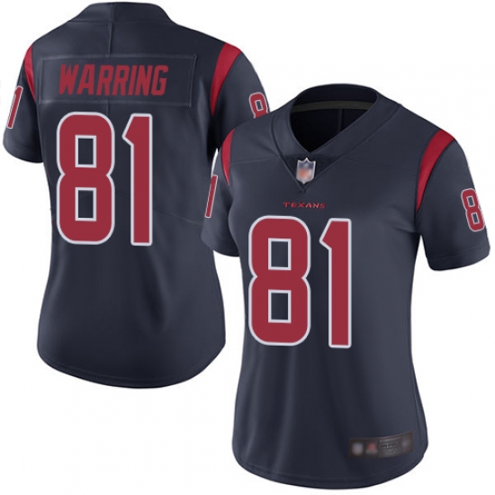 Texans 81 Kahale Warring Navy Blue Women Stitched Football Limited Rush Jersey Texans 81 Kahale Warring Navy Blue Women Stitched Football Limited Rush Jersey